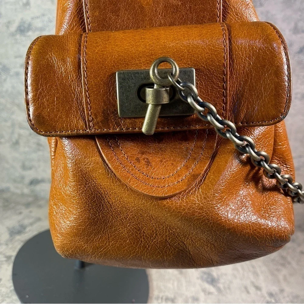 Vintage BCBGMAXAZRIA Large Leather Hobo Bag Chain Strap Slouchy Y2K Shoulder Bag